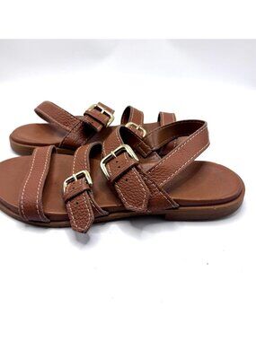 Coach Brown Leather Sandals Gold Buckles Italy Size 10 Adjustable Straps Durable
